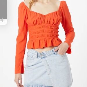 Topshop Orange Ruched Blouse